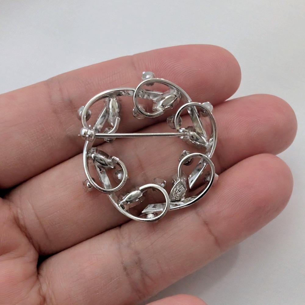 Vintage Van Dell 925 Sterling Rhinestone Brooch Pin 1.25" - Picture 2 of 6